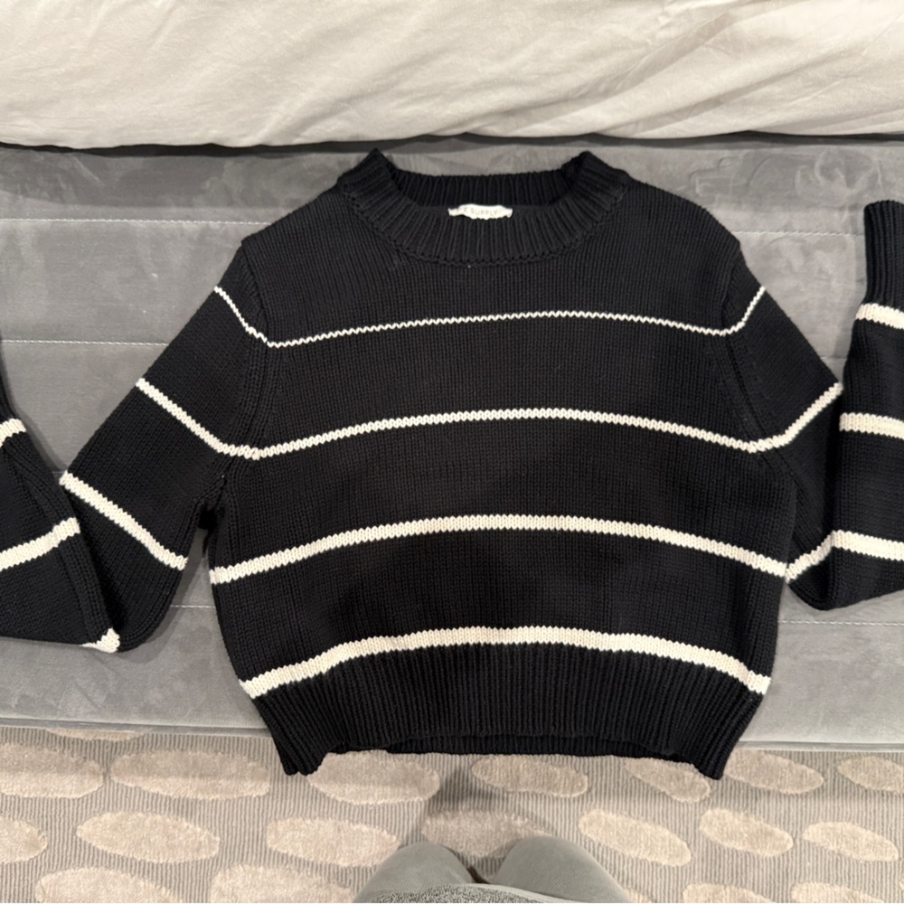 Z Supply Black and White Striped Crew Neck Sweater